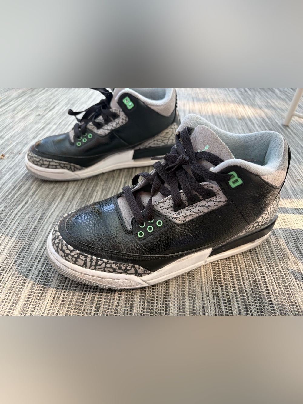 Nike Air Jordan 3 Retro GS Green Glow Black Cement W 8.5 7Y DM0967-031 Mint EU40